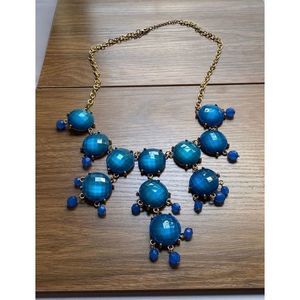 Brilliant Blue Stone Statement Necklace Gold Chain Drippy Bib Chunky Bauble